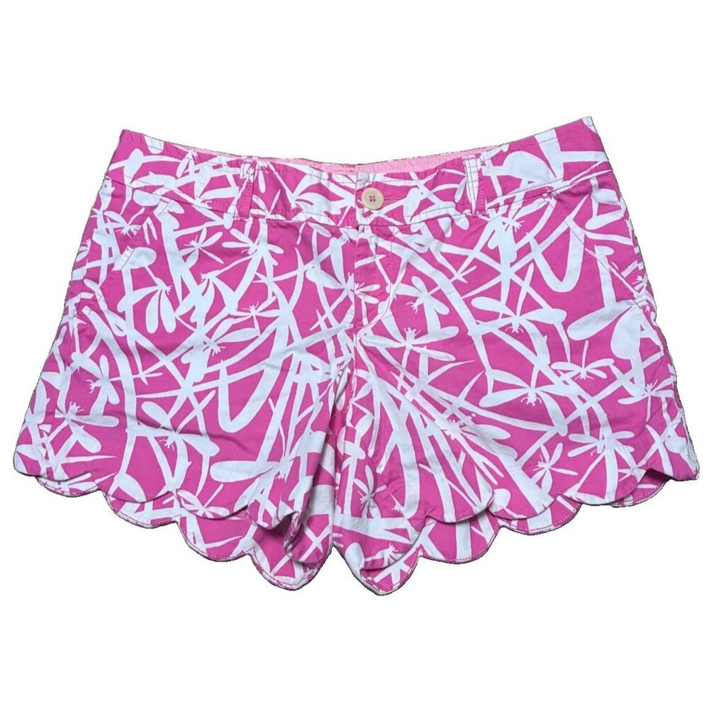Lilly Pulitzer Pink And White Dragonfly Scalloped Shorts Size 8